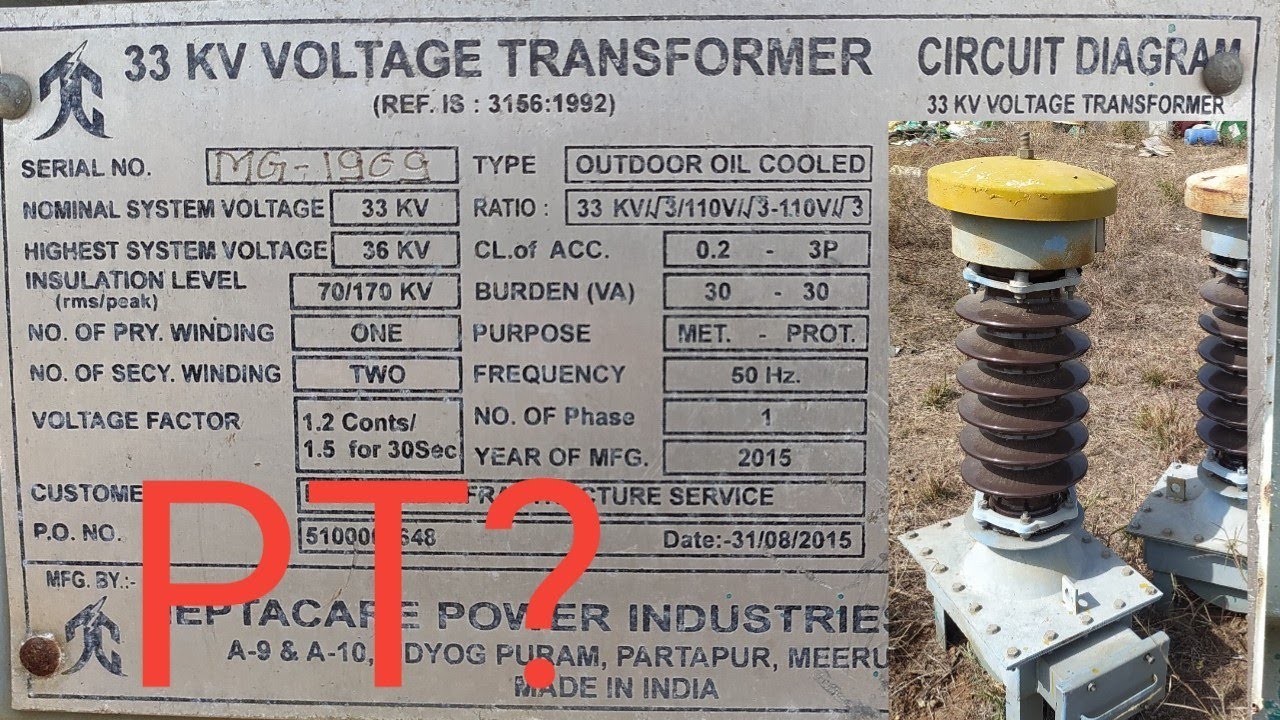 Nameplate details of voltage transformer or PT