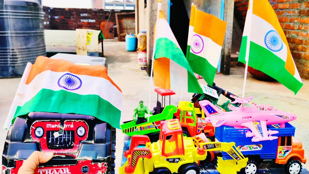 26 january ki tayari suru h baccho 🇮🇳 dekho kitne sare jhande🇮🇳 car Helicopter tractor🚜🚘🚁 #26january