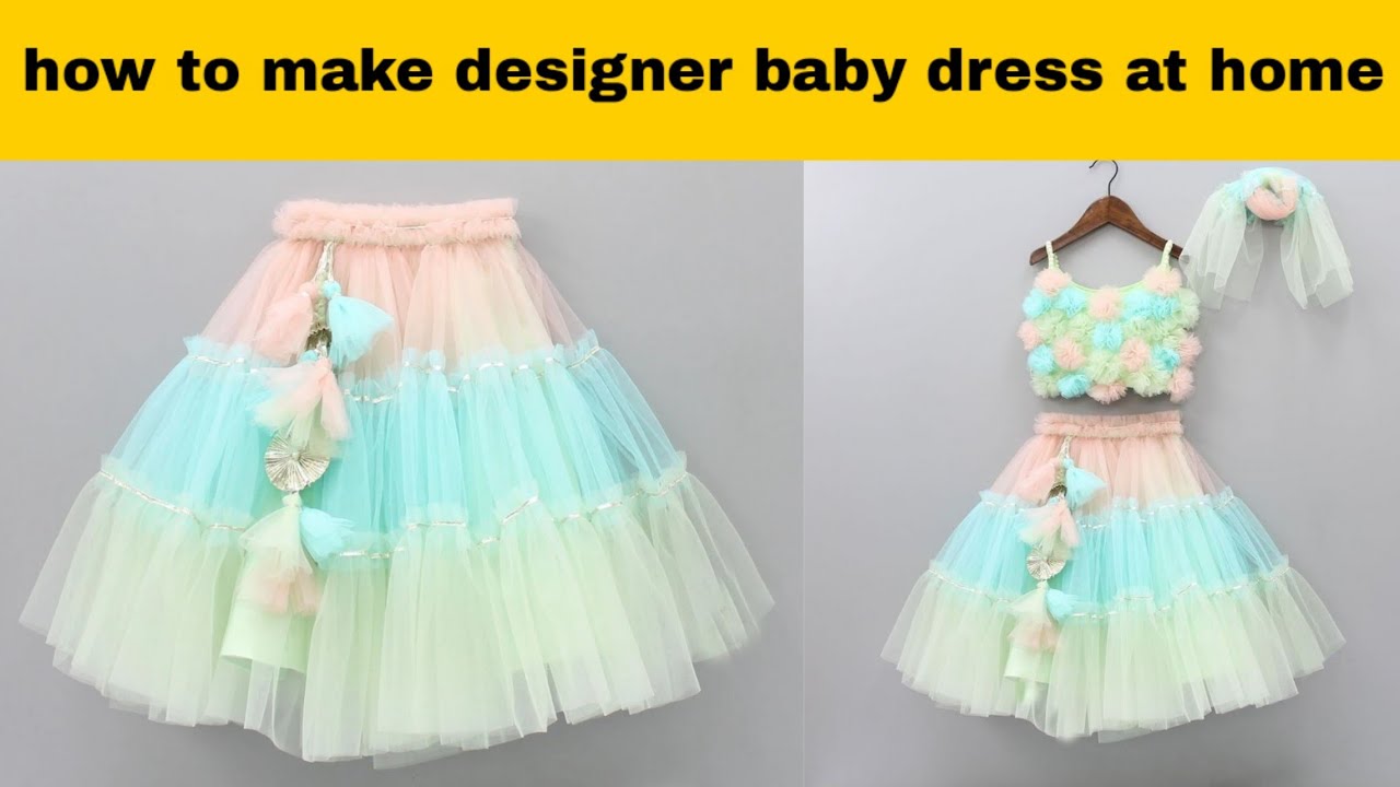 How to make designer baby skirt at home/umbrella skirt cuting & stitching for baby/girl lehnga choli