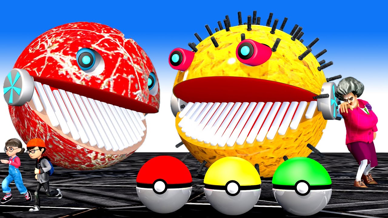 ROBOT PACMAN VS MS PACMAN VS PACMAN MONSTER IN POKEMON A NEW BATTLE BETWEEN ROBOTS  POKEMON Battle