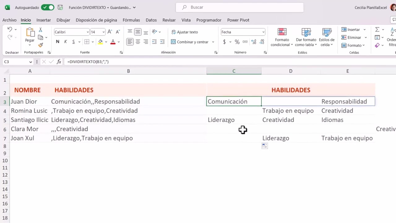 Nueva función DIVIDIRTEXTO en Excel: cómo dividir texto fácilmente