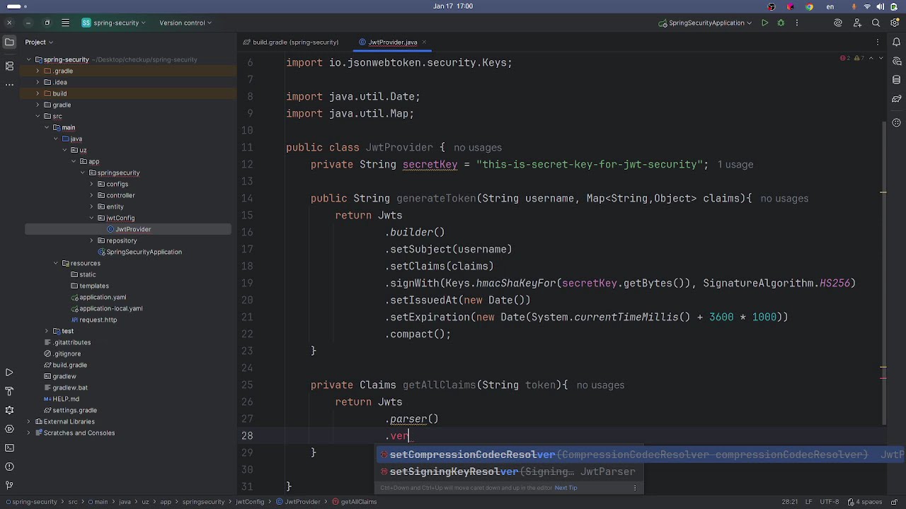 Spring-security JWT implementation