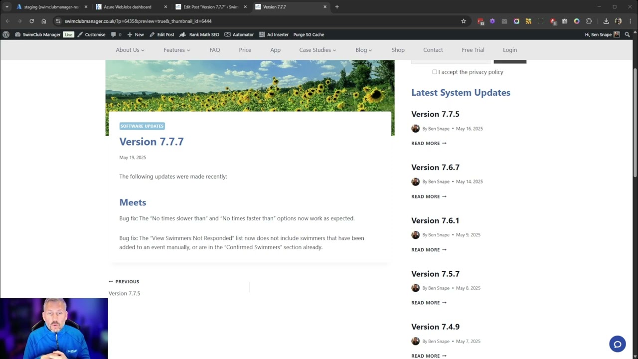 SwimClub Manager version 7.7.7 updates