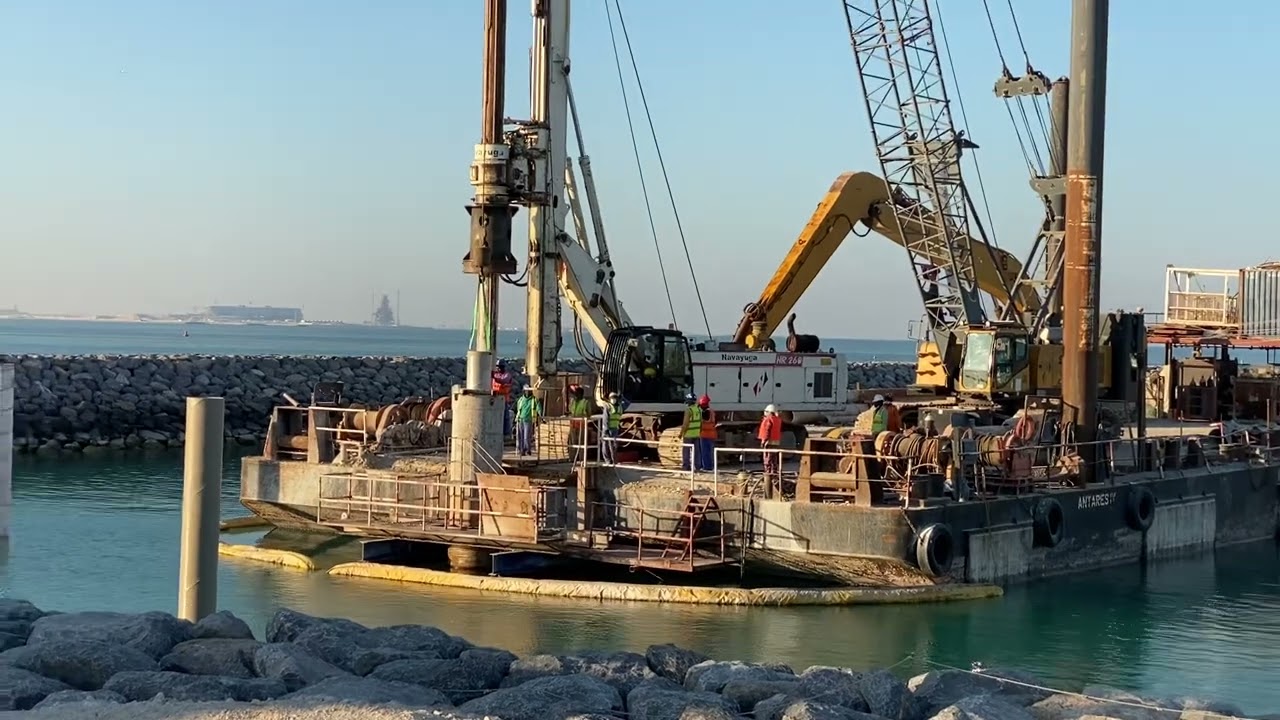 Marine piling first stage concrete completed and pile permanent casing installation part-2