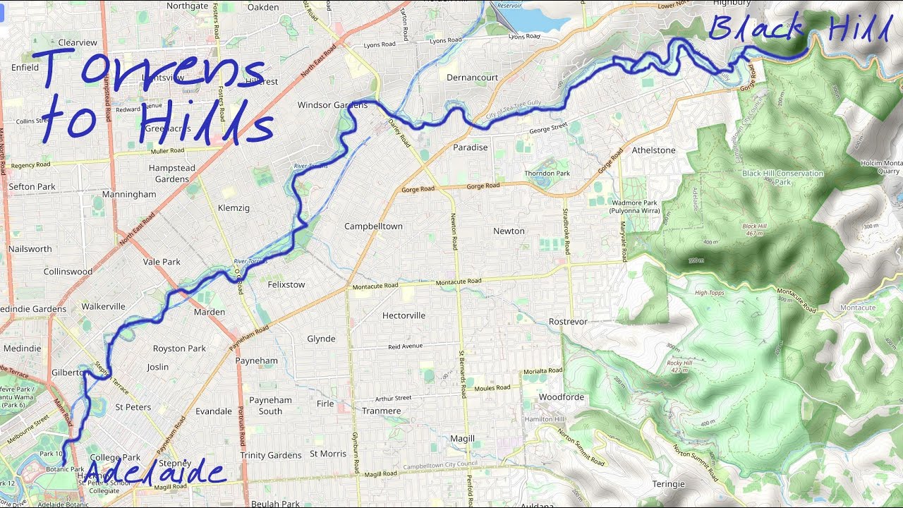 Slow Cycling around Adelaide - River Torrens Linear Path from Adelaide to the Hills and return