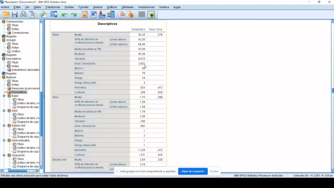 Medidas numéricas de estadística descriptiva con SPSS