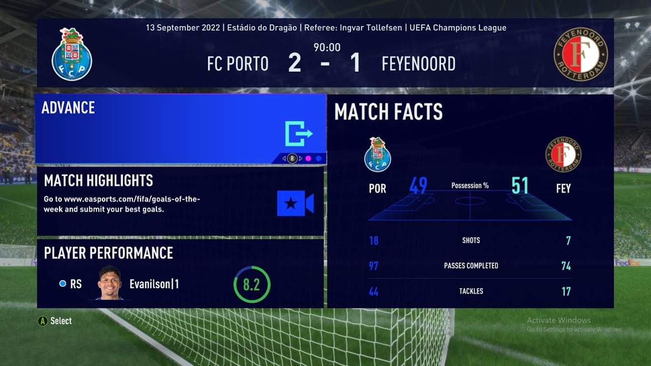 PORTO 2-1 FEYENOORD ROTTERDAM FIFA23UEFAEUROPALEAGUESIMMATCH MATCHDAY 83 GROUP B