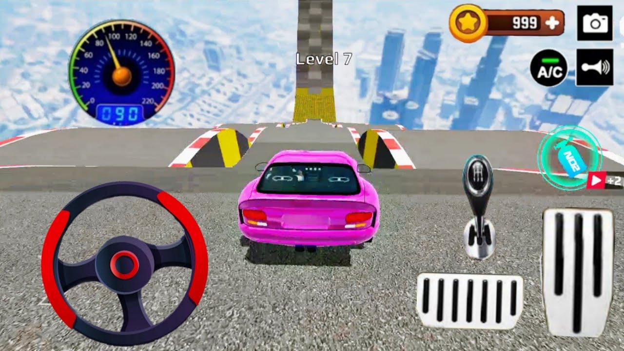 Pink  and Red Colour Ramp Car Racing Flyover 3D Game |Ramp Car Stunt Racing Video |android Gameplay
