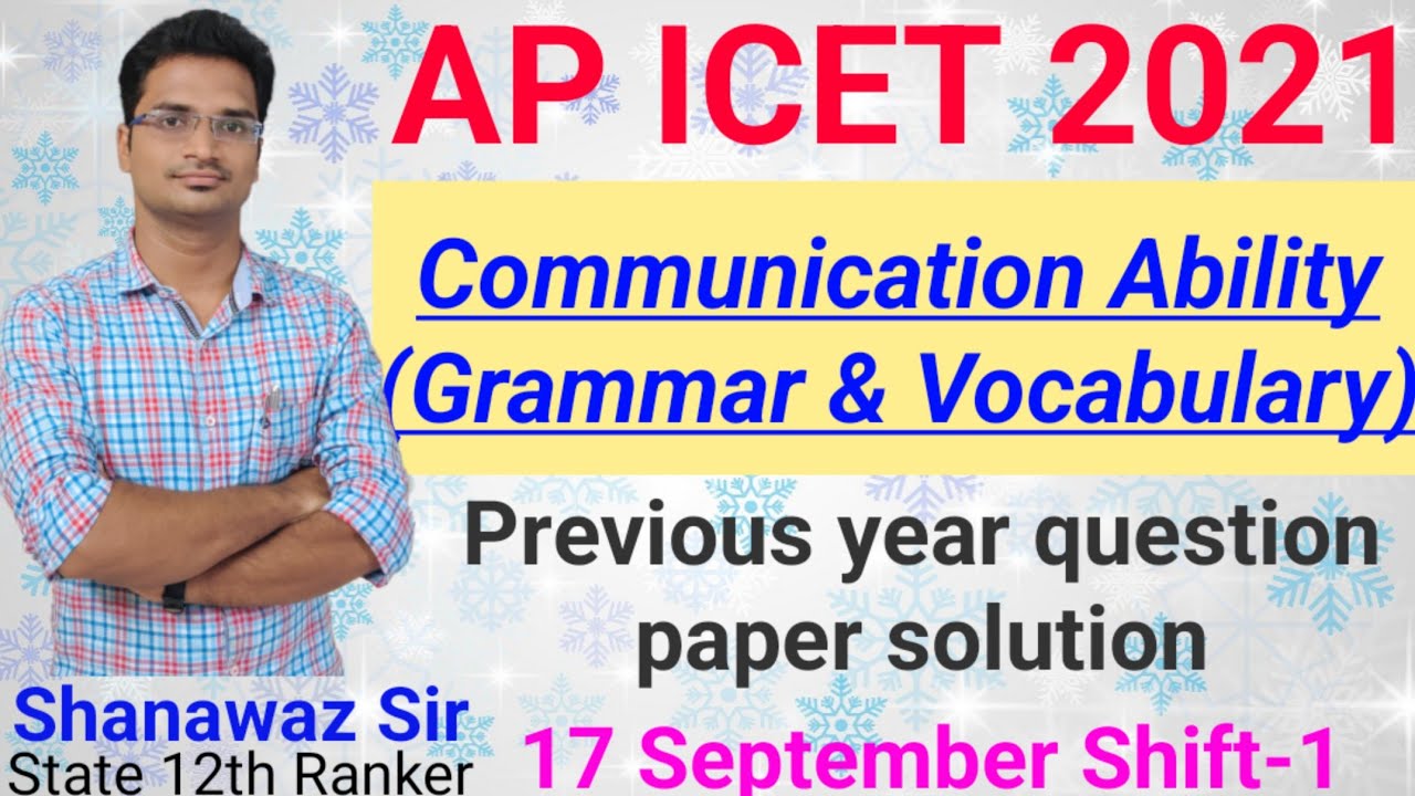 AP ICET 2021 Communication Ability (Grammar and Vocabulary) Previous year paper solutions | Shift-1|