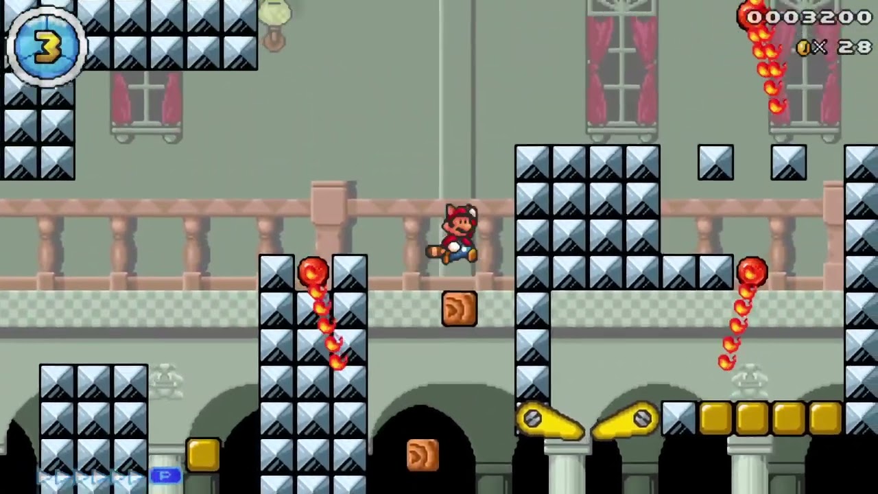 Mario Editor (ME) Custom Level - SMA4 Swinging Bars of Doom