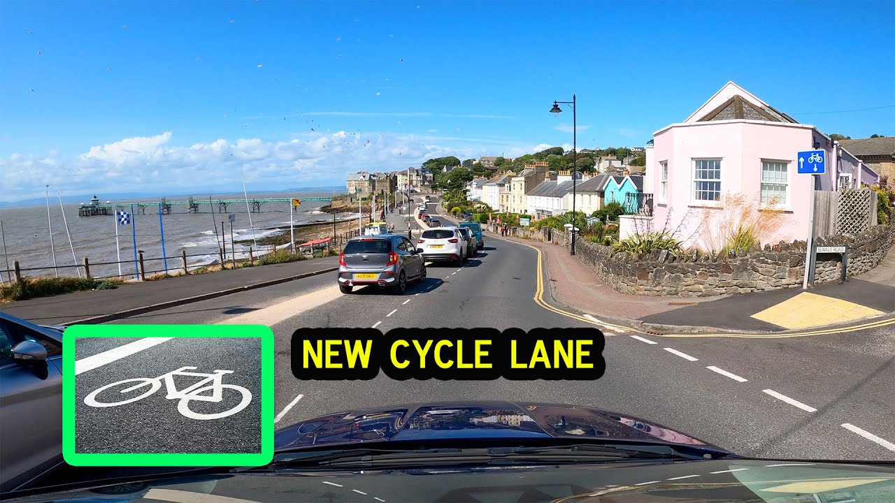 Clevedon seafront after controversial new road layout (cycle lane) 🚗