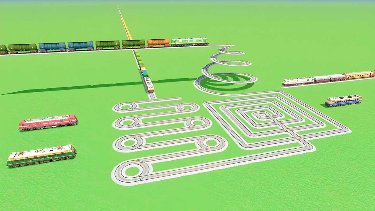 THREE TRAIN🚂 CROSSING ON RISKY SLIDE ROLLER COASTER TRACKS🐍 RAILROAD TRAIN SIMULATOR 