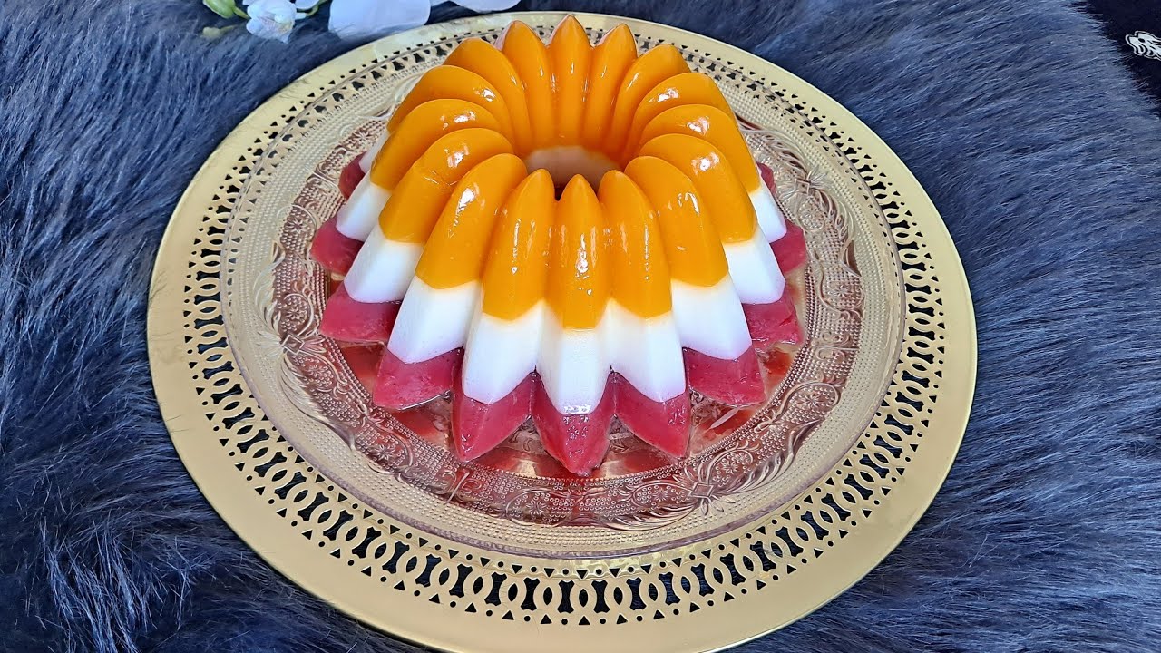 جديد تحلية او فلان طبقات بدون فرن بدون جيلاتين لذيذة ومنعشة flan au 3saveurs orange,fraise, vanille