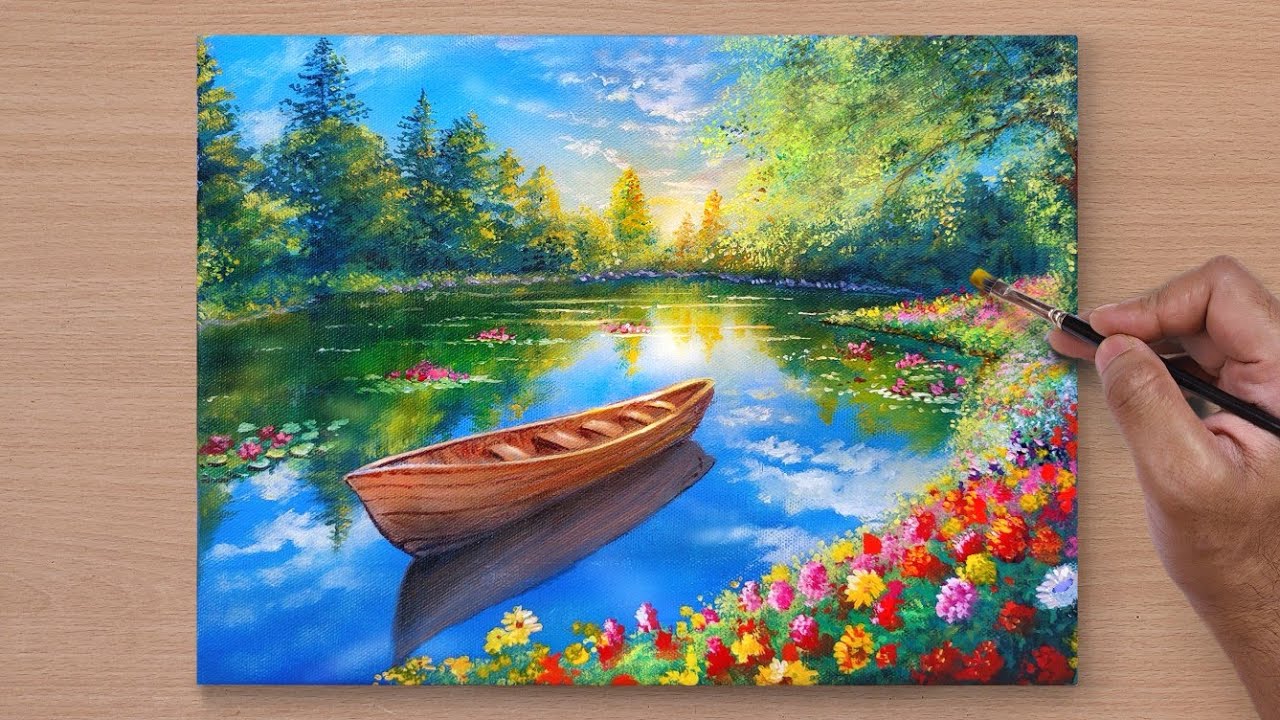 Painting a Beautiful Morning Lake / Acrylic Painting / STEP BY STEP #46