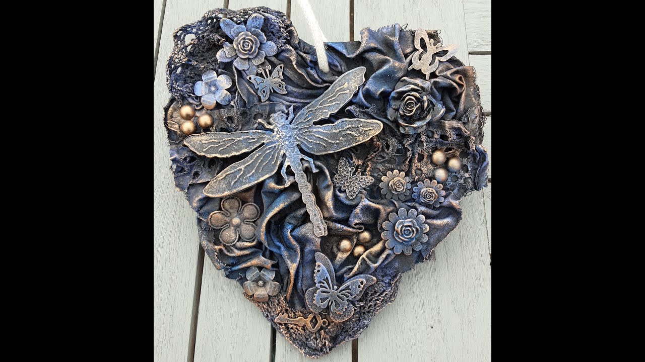 POWERTEX TIME LAPSE FABRIC SCULPTED MXD MEDIA HEART by Karen Hewitt of Inky Escapades part one
