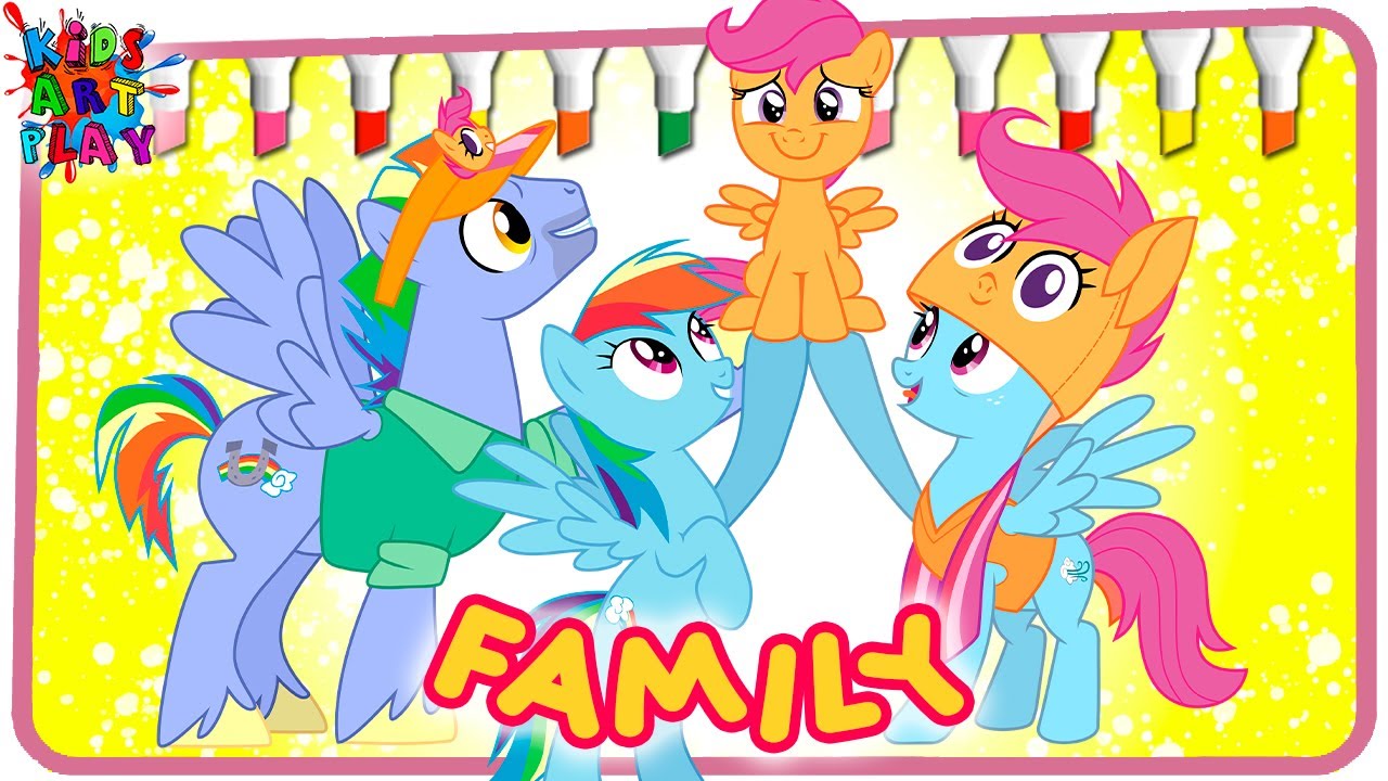 My Little Pony FAMILY Rainbow Dash Scootaloo Bow Hothoof and Windy Whistles Coloring Pages How To