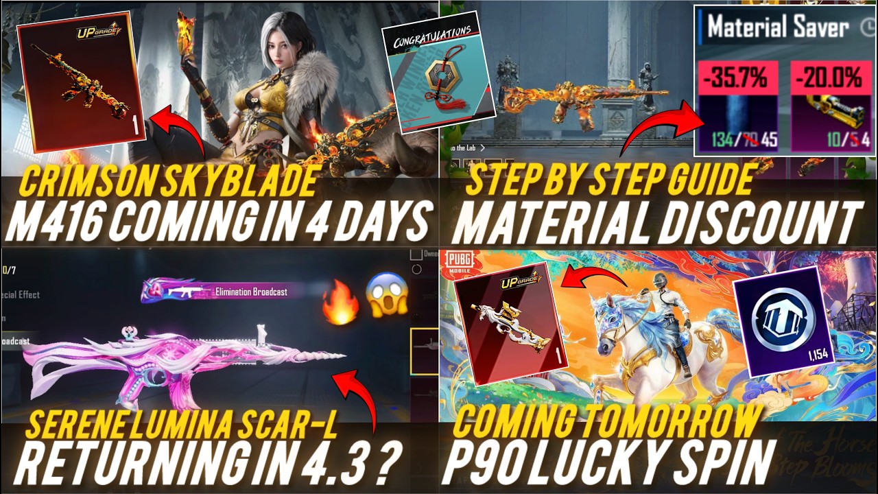 🔴NEW M416 IN JUST 4 DAYS WITH MATERIAL DISCOUNT 😱🔥 P90 MATERIAL DISCOUNT ✅ LUMINA SCAR-L RETURN ?🔥