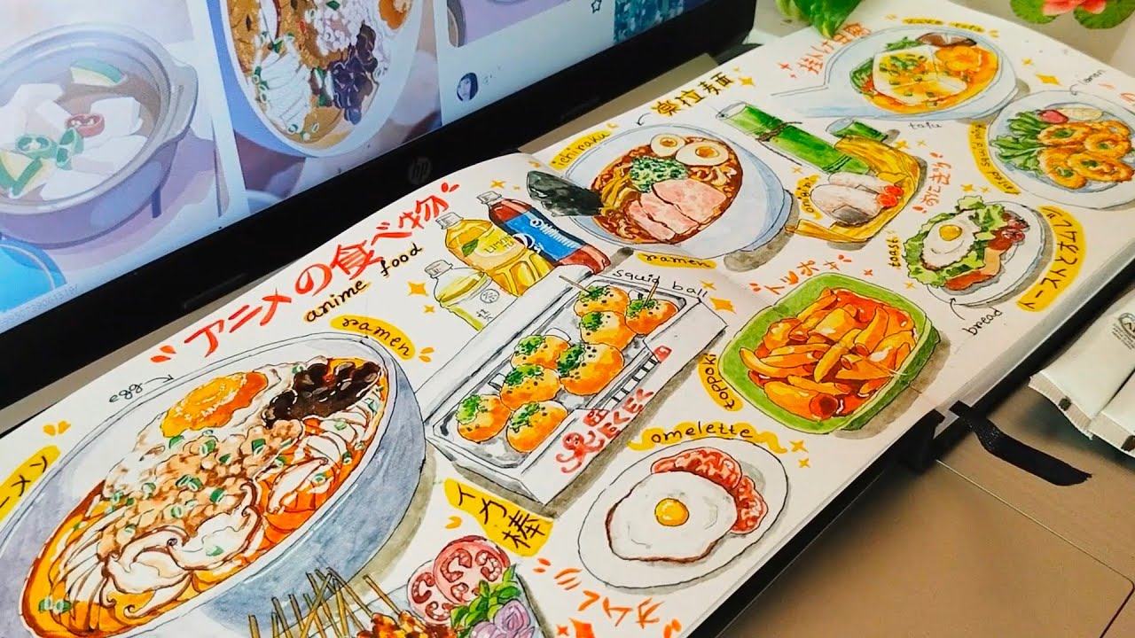 🍜anime food painting🍣|| gouache and watercolour #foodillustration #animefood