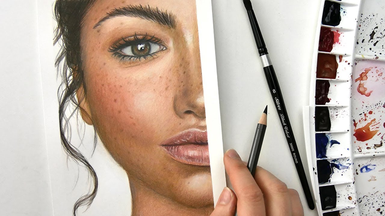 Painting/Coloring a face with Watercolors and Colored pencils