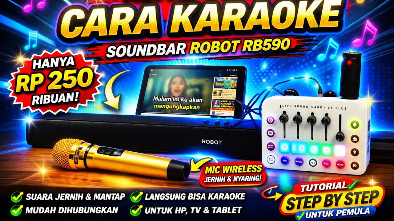 Kupas Tuntas Cara Karaoke dengan Soundbar Rp 250 Ribuan Robot RB590 dengan Soundcard F11 & Mic 206