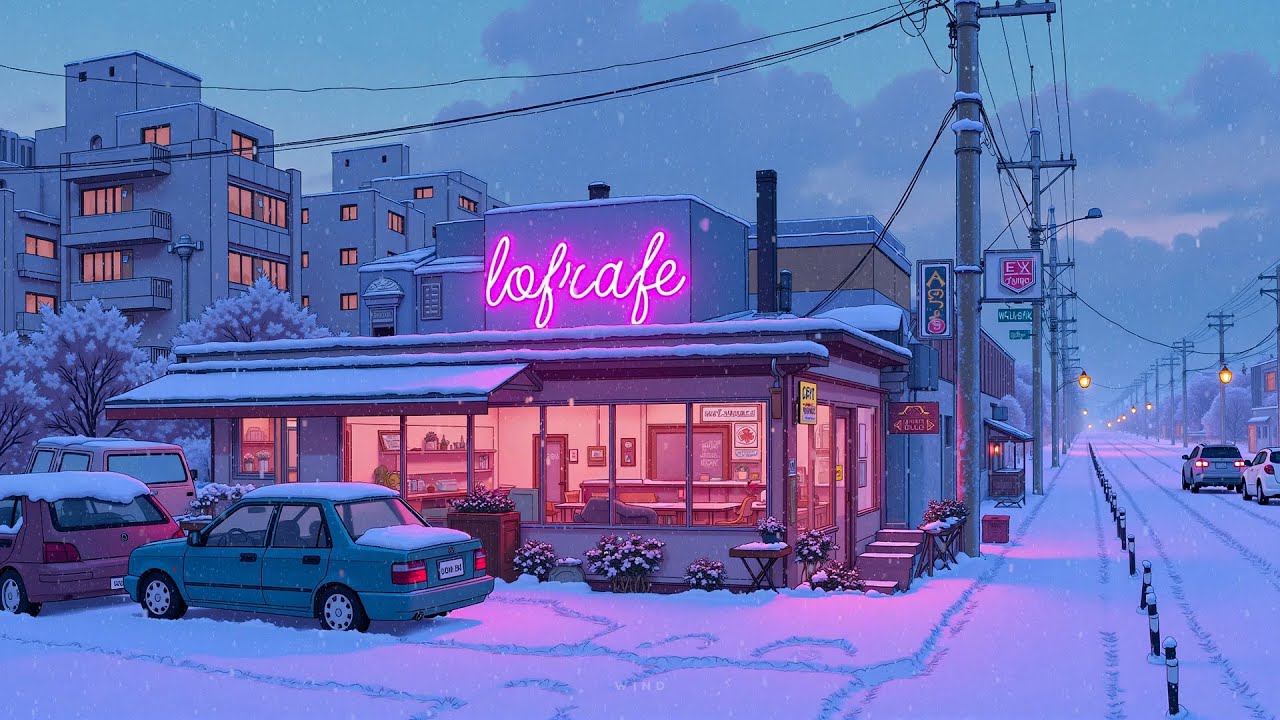 Winter Lofi Caf&eacute; Vibes ❄️ Chill Beats on a Snowy City Street for Studying, Focusing & Stress Relief.