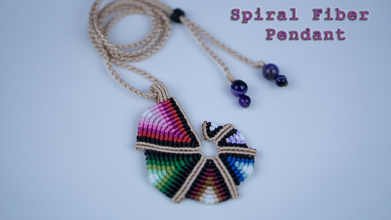 Macrame tutorial: How to make small colorful spiral fiber pendant | macrame  necklace | boho pendant