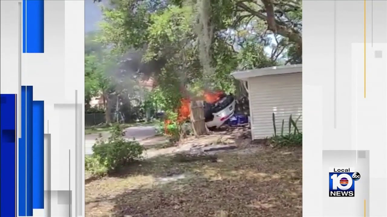 Video shows crash before Lamborghini flies into home