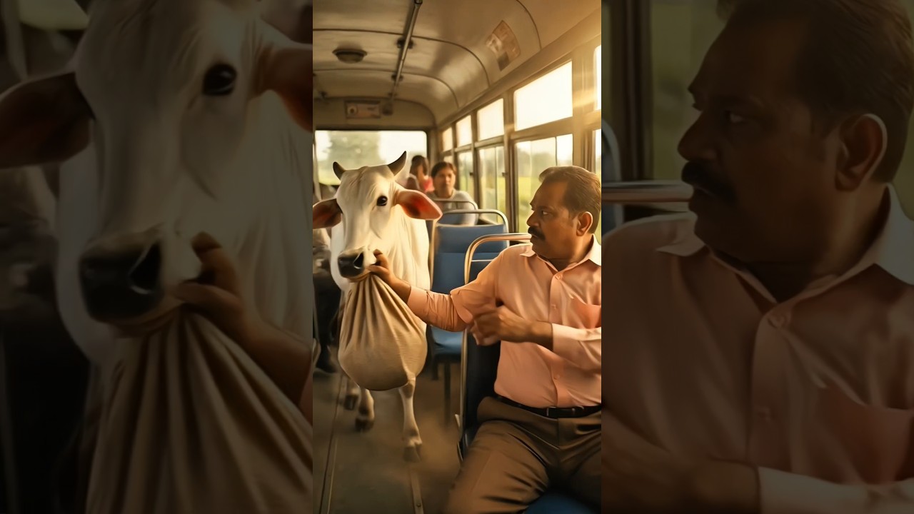 The cow saved all the passengers of the bus from the accident😥...#story #cuteanimals #shorts #viral