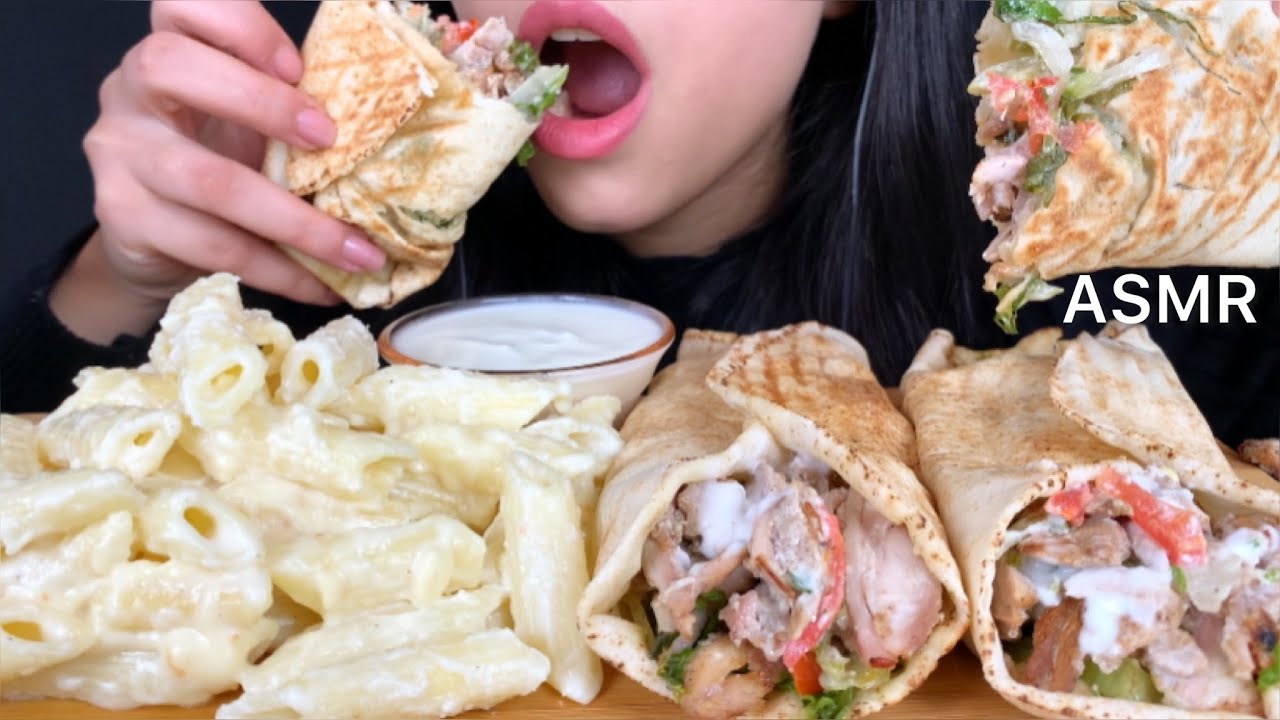 ASMR Chicken Shawarma + Pasta | Mukbang (Eating Sounds)