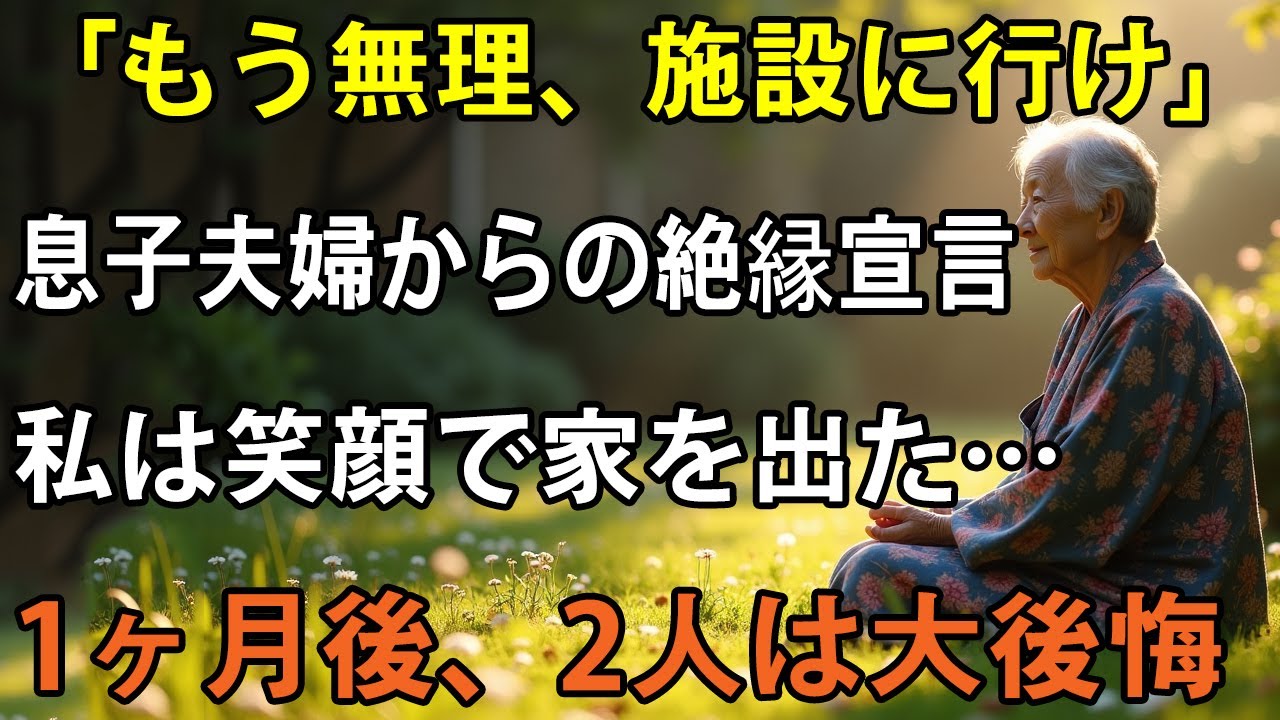 「施設に行ってくれ、もう限界だ」息子夫婦から絶縁宣言された日、私は笑顔で家を出た→1ヶ月後、”驚愕の事実”を知った息子夫婦は後悔し、号泣謝罪してきたが…【シニアラ