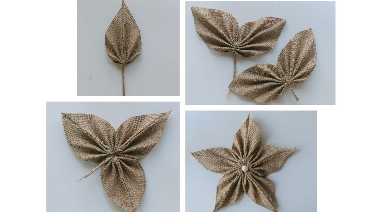 Make  4 Easy  Jute leaves  and Flower 🌿🌸/ DIY Flowers and Leaves with Jute/ Golden Fiber Crafts