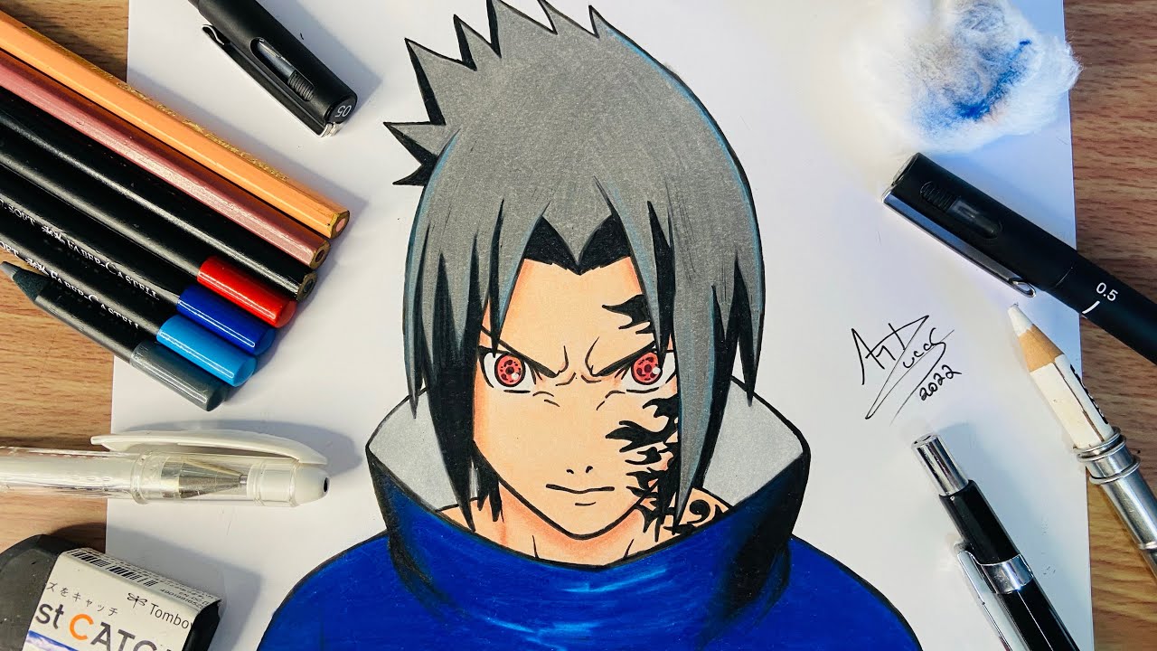 Como Desenhar o Sasuke / Marca da Maldição - Usando Apenas 7 cores FaberCastell