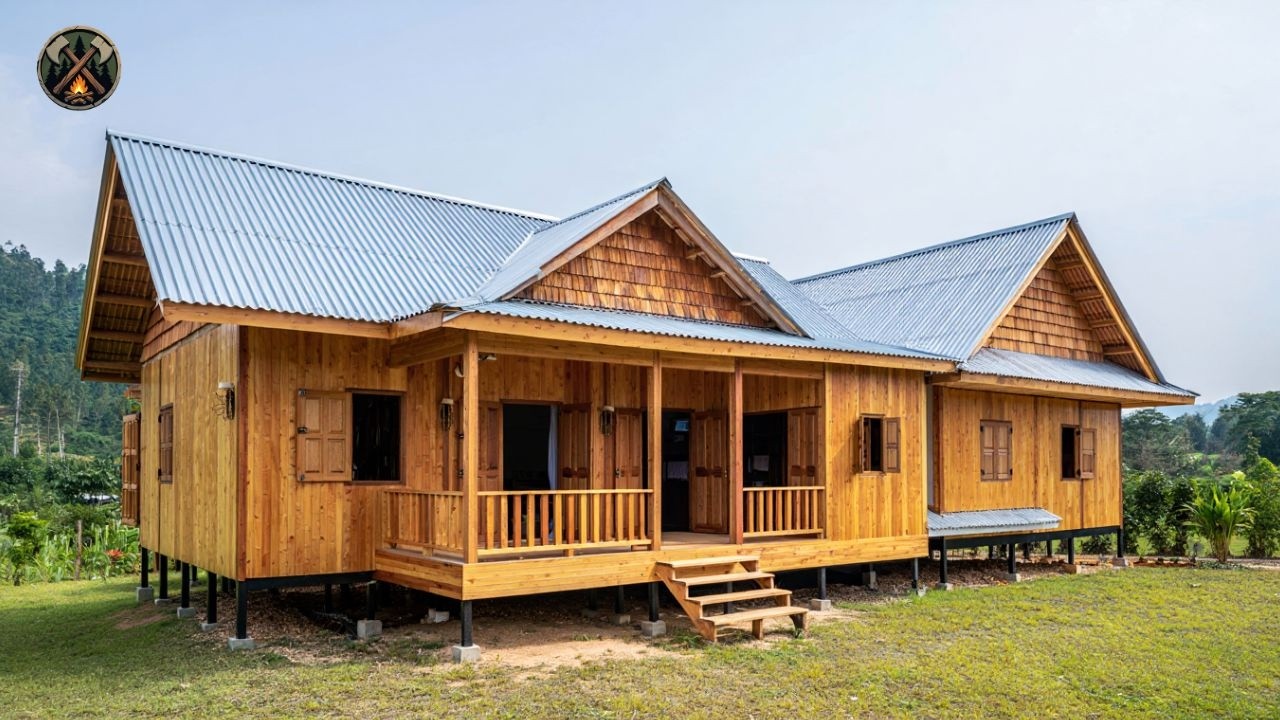 Full Journey: Building A Family Wooden Home With Kitchen & Bathroom
