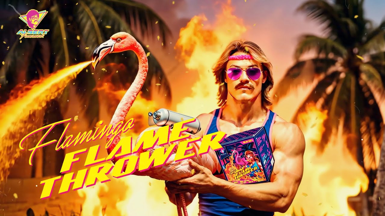 „Flamingo Flamethrower“ – Der brennende Paradiesvogel 🦩🔥 [AC18-25-1] • Neu 2025 • bunt & wild, heiß!