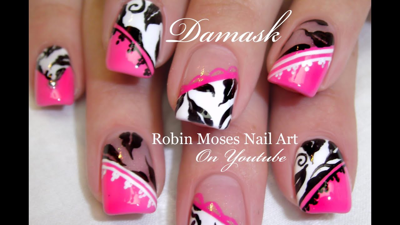 DIY Elegant Damask Nails | Pink and Black Nail Art Design Tutorial