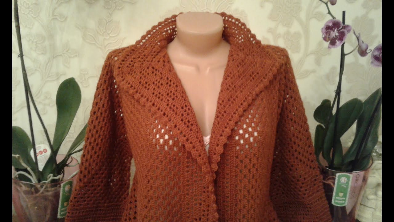 Кардиган из шестиугольников. Часть 4. Обвязка полочек и горловины.  Knitting women's cardigan.
