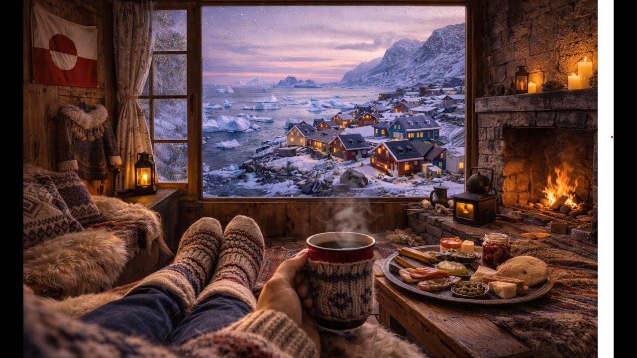 Sleep in a Cozy Arctic Cabin 🇬🇱 | Fireplace, Wind & Snow Sounds (No Music)