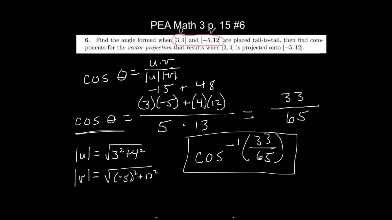 Finding angle between vectors and vector projection