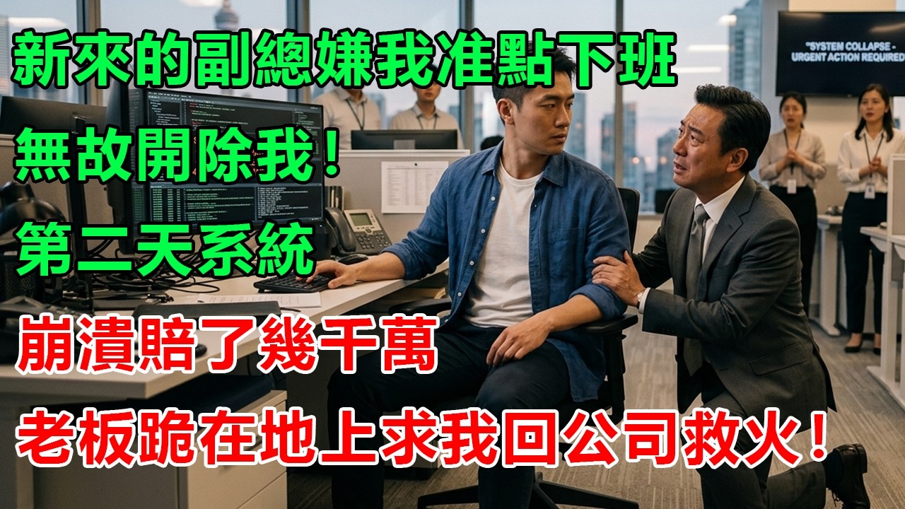 新來的副總嫌我准點下班，無故開除我！第二天系統崩潰賠了幾千萬，老板跪在地上求我回公司救火！#幸福生活 #為人處世 #生活經驗 #情感故事 #婆媳故事 #子女孝順