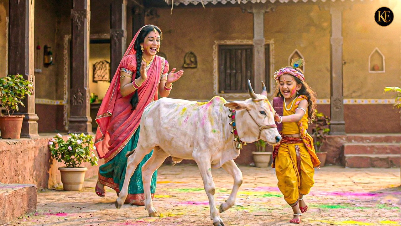 “गोकुल में बाल कान्हा गायों के साथ खेलते-कूदते नजर आए।” | Yashomati Maiyaa Ke Nandlala