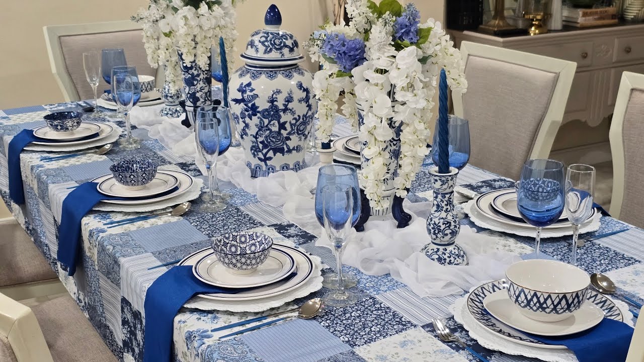 BLUE AND WHITE CHINOISERIE TABLESCAPE  || DECORATE WITH ME @sassouglamstyle5677 #decor