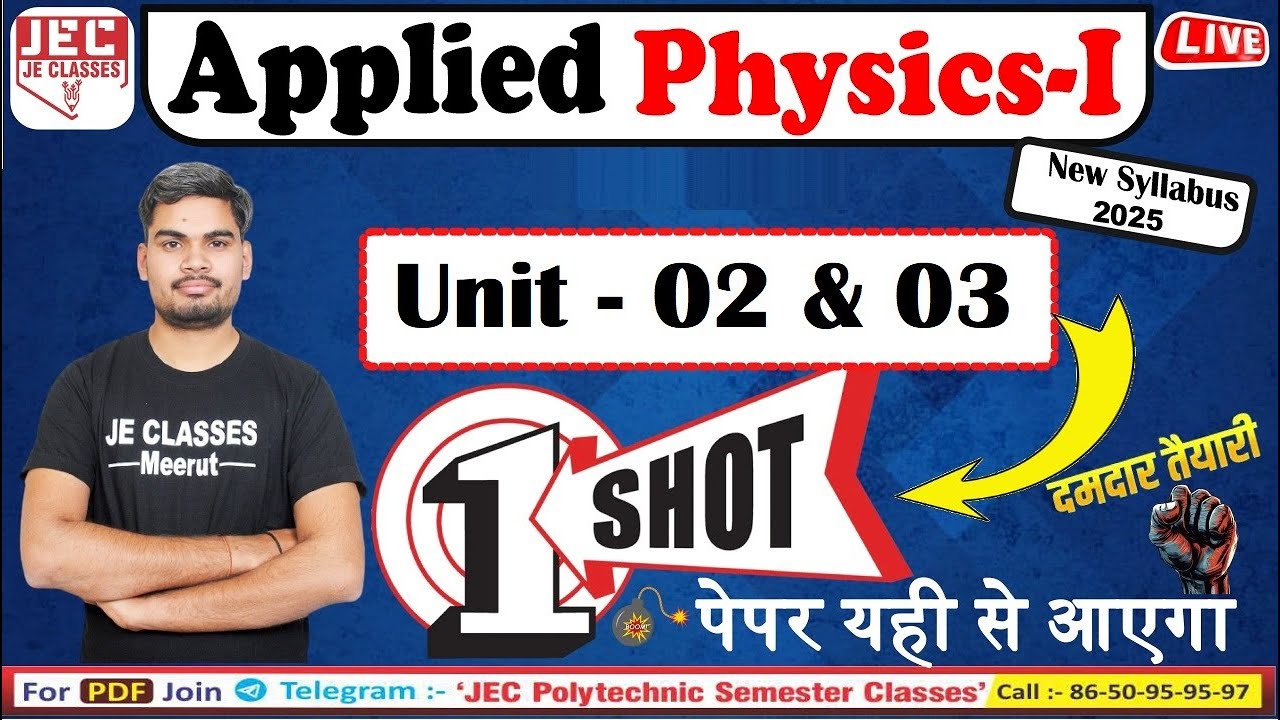 🔥APPLIED PHYSICS -I || UNIT 2 & 3  || ONE SHOT ||1st Semester | All Branch | JE CLASSES Meerut