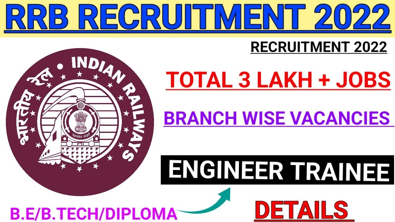RRB VACANCIES 2022 NEW INFORMATION | ENGINEER VACANCIES | B.E/B.TECH/DIPLOMA | 3 LAKH + VACANCIES