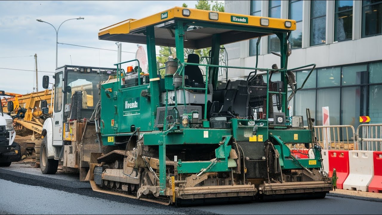 The world's most significant and technologically advanced asphalt paving machines in road action