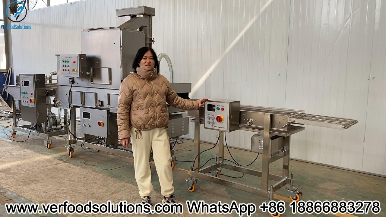 400mm Waterfall Battering Breading  Immerse Belt Conveyor Process Line Introduction