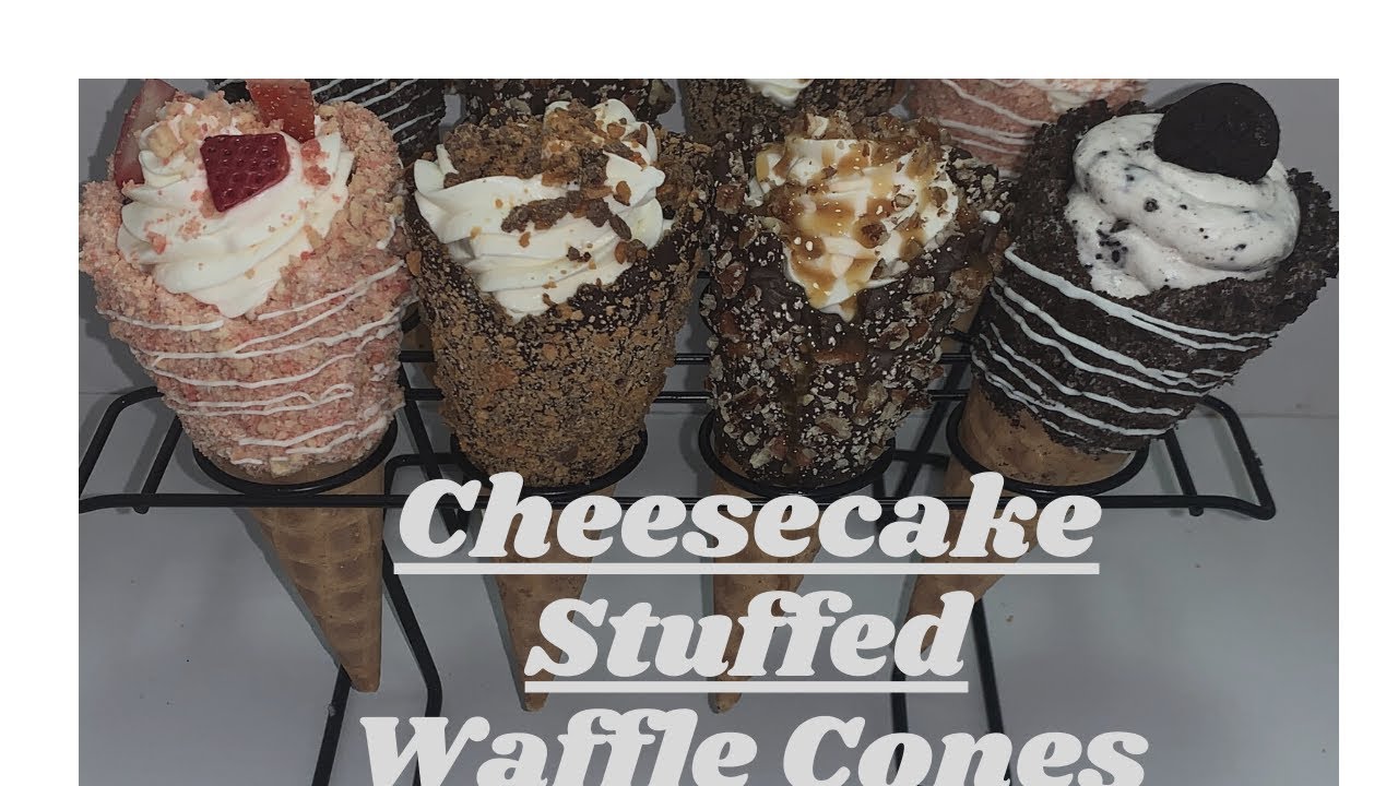 CHEESECAKE STUFFED WAFFLE CONES| Strawberry Crunch| Turtle Cheesecake| Oreo Cheesecake| Butterfinger