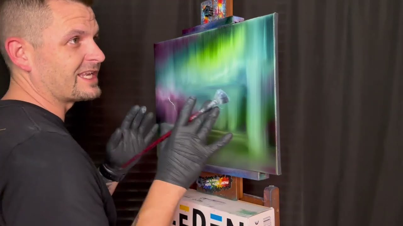 Abstract Aurora Borealis Seascape Oil Painting Tutorial with Bob Ross & @meedenarts Oil Paints