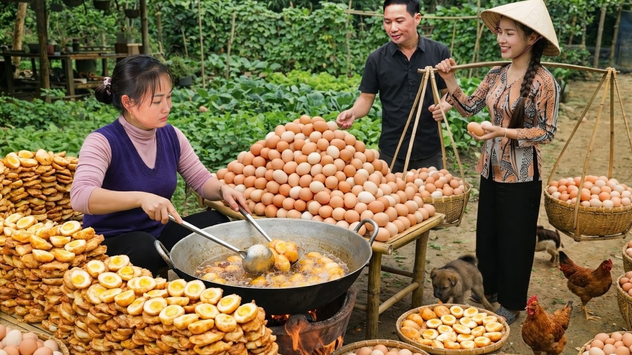 Hot & Crispy Egg Bonda — Traditional Street Food Made to Sell at Market with Small family