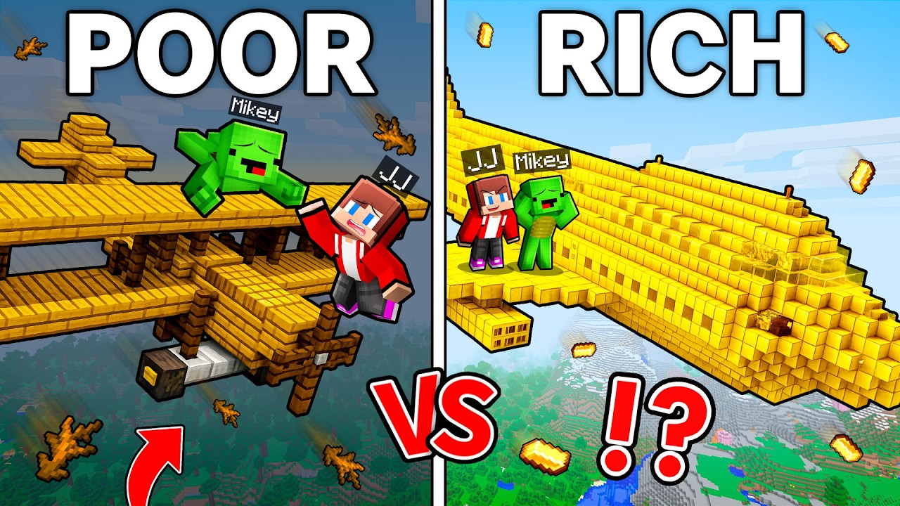 JJ and Mikey : POOR vs RICH Airplane Crash Battle in Minecraft ! - Maizen