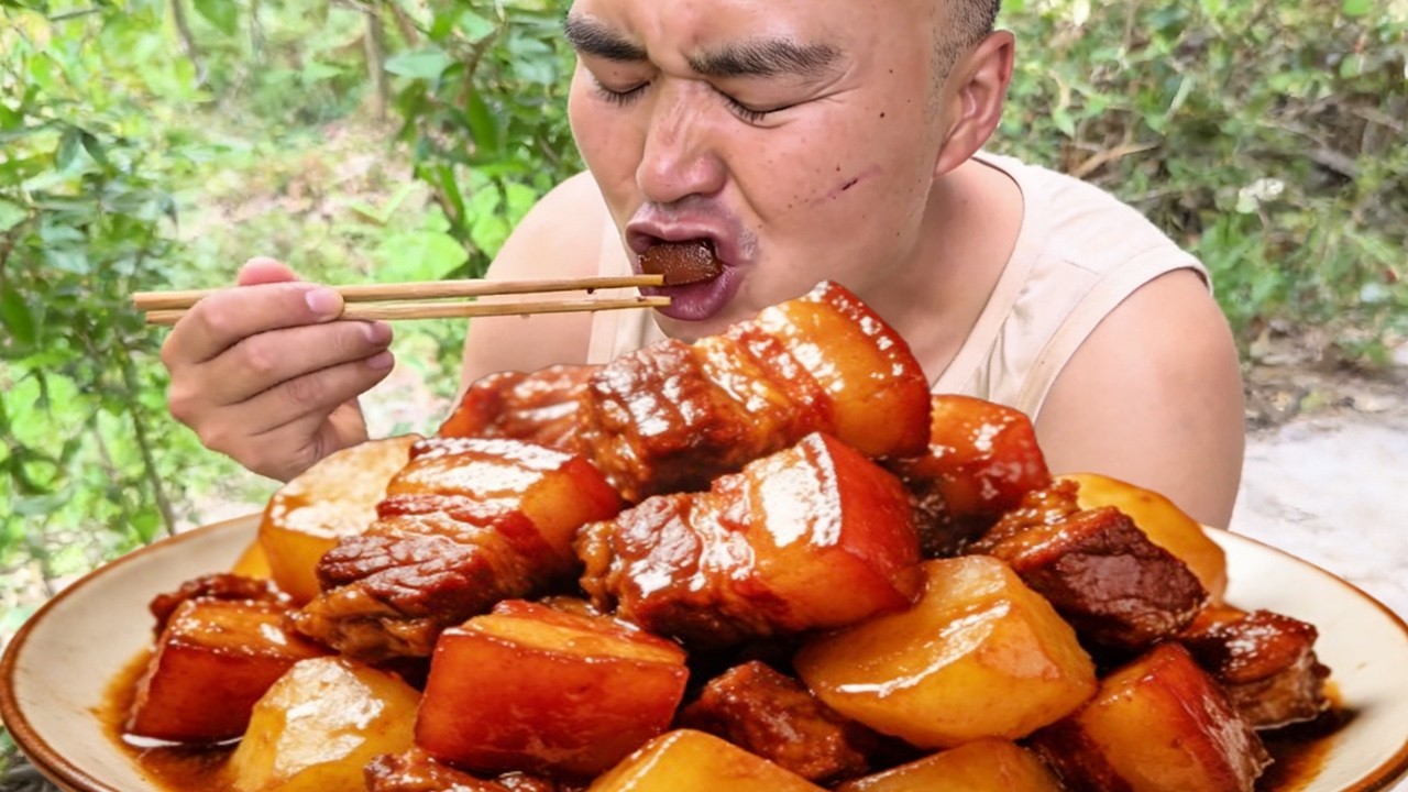 家常土豆红烧肉一上桌，软烂入味超下饭，吃起来太过瘾无敌好吃！